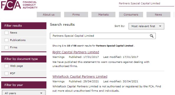 Partners Special Capital Limited — отзывы, разоблачение