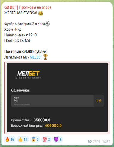 Телеграмм-канал GB BET | Прогнозы на спорт — отзывы, разоблачение