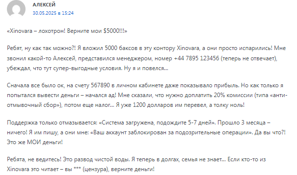 Проект Xinovara — отзывы, разоблачение