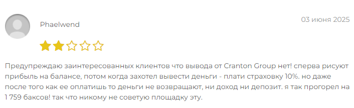 Проект Cranton Group — отзывы, разоблачение