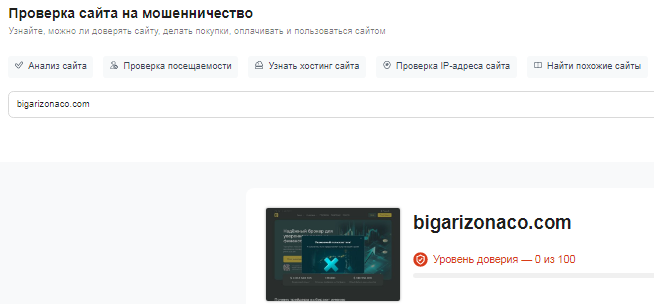 Проект Bigarizonaco — отзывы, разоблачение